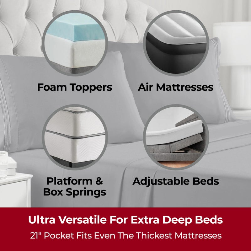 Mellanni Extra Deep King Sheets - 4 PC Iconic Collection Bedding - Hotel Luxury, Ultra Soft, Cooling Bed Sheets - Wrinkle, Fade, Stain Resistant (King, Gray) - Image 2